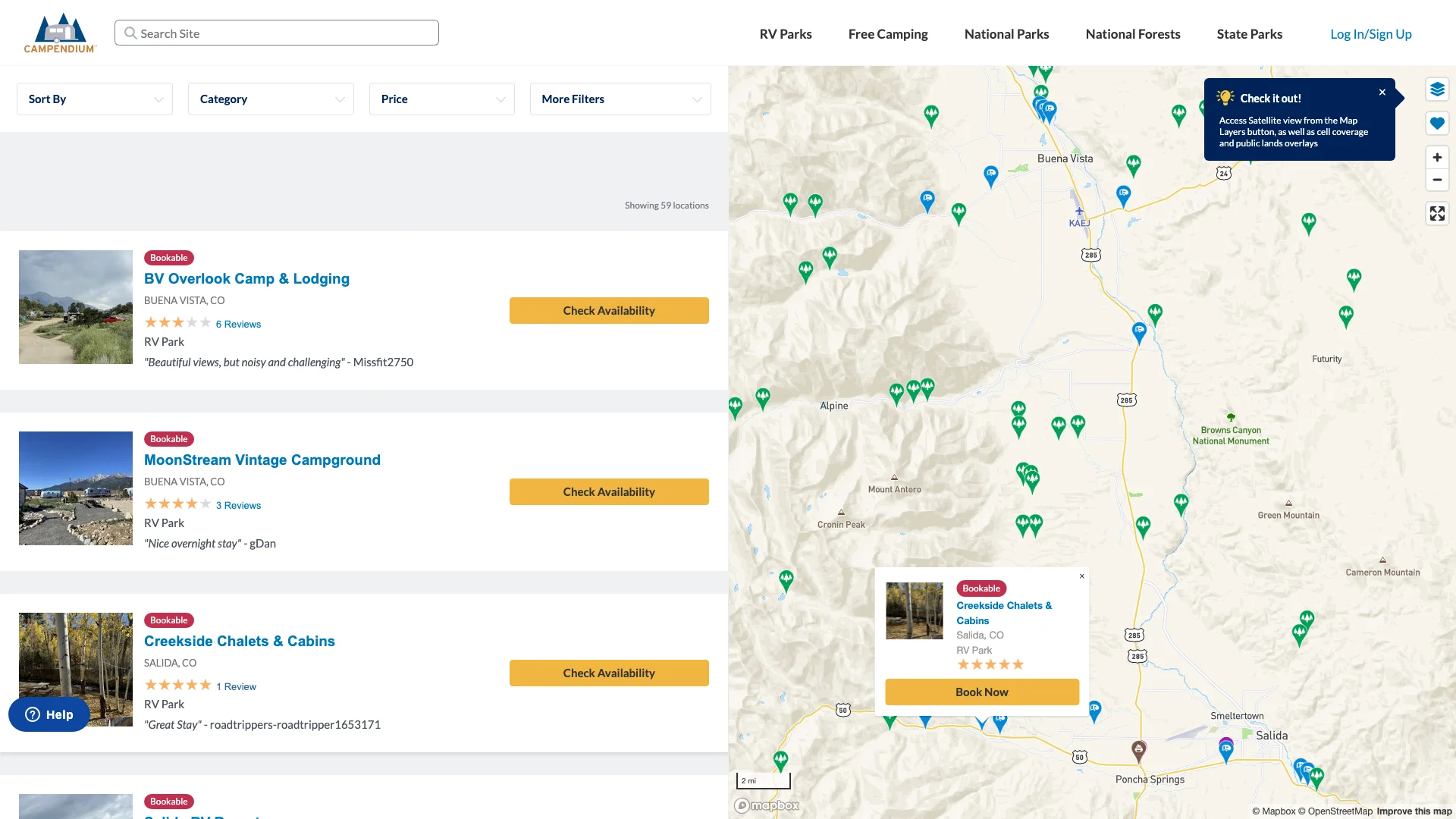 Campendium RV camping discovery platform with Mapbox map